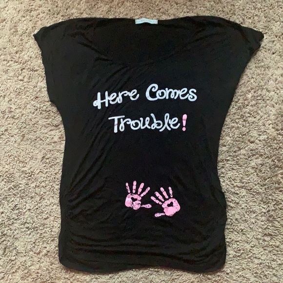 Robin’s Nest Tops - Black Disney writing Marernity shirt-Small